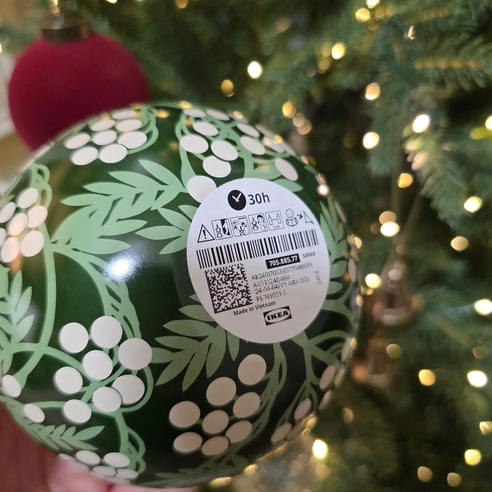 IKEA Vinterfint Candle Holiday Floral Round Ornament Metal Tin Christmas Winter